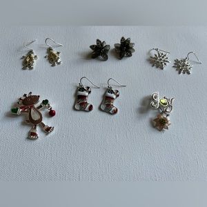 Christmas earring and pin lot